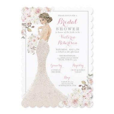 Blonde Glam Bride in Gown Bridal Shower Invitations