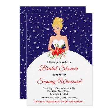 Blonde Hair Bride Snowflake Navy