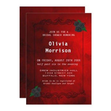 Blood Red and Black Rose Gothic Bridal Shower Invitations