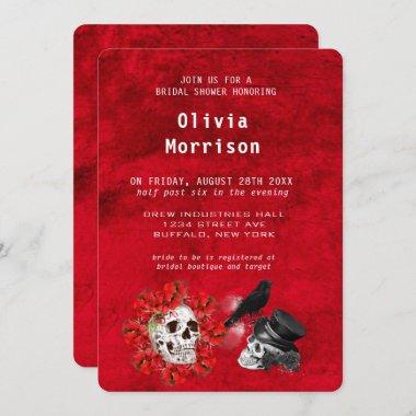 Blood Red Crow Skull Roses Bridal Shower Invitations