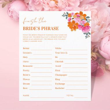 Bloom Finish the Bride's Phrase  Game