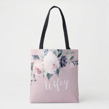 Blooming botanical blush floral personalized wifey tote bag