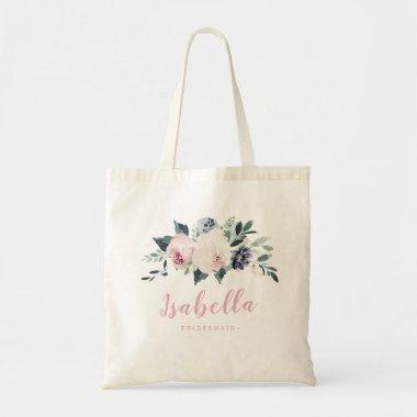 Blooming botanical blush personalized bridesmaid tote bag