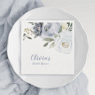 Blooming botanical dusty blue floral bridal shower napkins