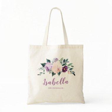 Blooming botanical purple personalized bridesmaid tote bag