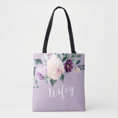 Blooming botanical purple personalized wifey tote