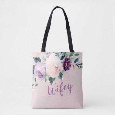 Blooming botanical purple personalized wifey tote bag