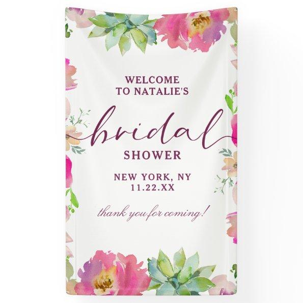 Blooming Chic Blush Floral Bridal Shower Welcome Banner