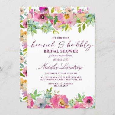 Blooming Chic Pink Brunch & Bubbly Bridal Shower Invitations