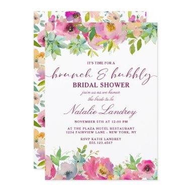 Blooming Chic Pink Brunch & Bubbly Bridal Shower Invitations