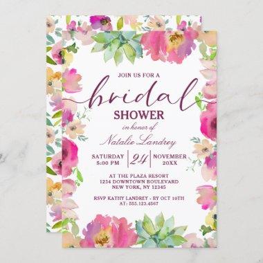 Blooming Chic Pink Floral Wedding Bridal Shower Invitations