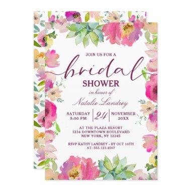 Blooming Chic Pink Floral Wedding Bridal Shower Invitations