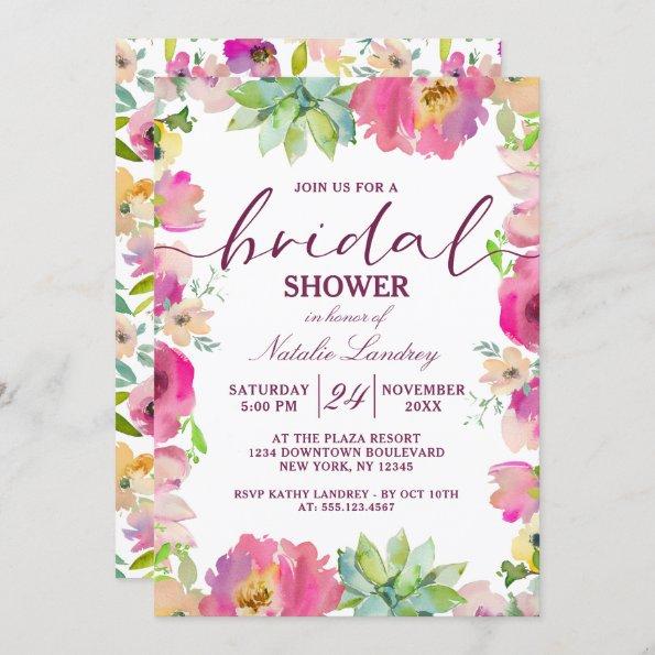 Blooming Chic Pink Floral Wedding Bridal Shower Invitations