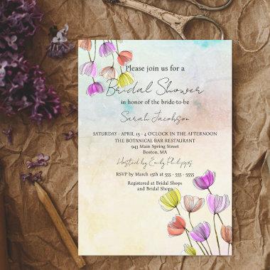 Blooming Flowers with Dark Lines Bridal Shower Invitations