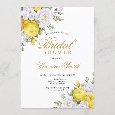 Blooming yellow white roses peony bridal shower Invitations