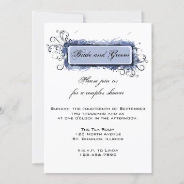 Blue Abstract Floral Couples Wedding Shower Invitations