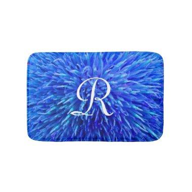 Blue Abstract Monogrammed Plush Bath Mat