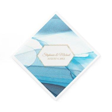 Blue Abstract Watercolor Double Frame Wedding Napkins