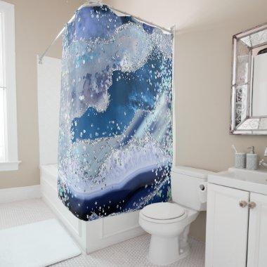 *~* Blue Agate Holo GLITTER Celestial Ocean AP8 Shower Curtain