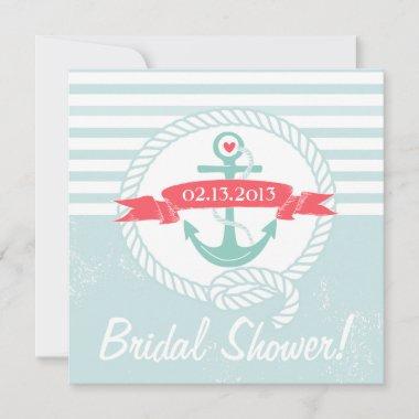 Blue Anchor Nautical Bridal Shower Invitations