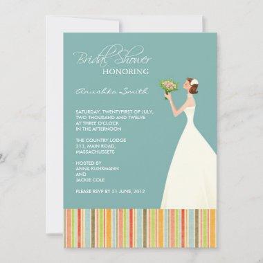 Blue and Colored Stripes Bridal Shower Invites