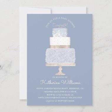 blue and gold elegant cake baby shower Invitations
