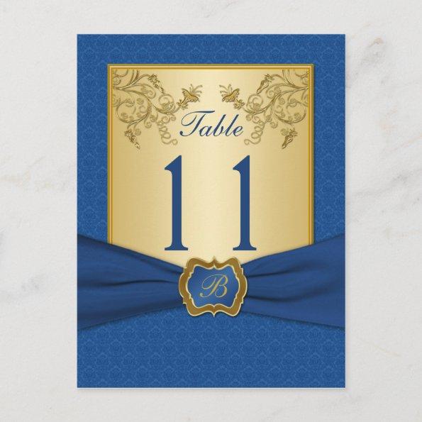 Blue and Gold Floral Damask Table Number