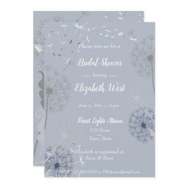 Blue and Gray Dandelion Puffs Bridal Shower Invitations