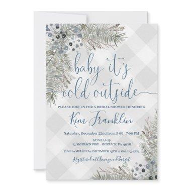 Blue and Gray Plaid Winter Bridal Shower Invitatio Invitations