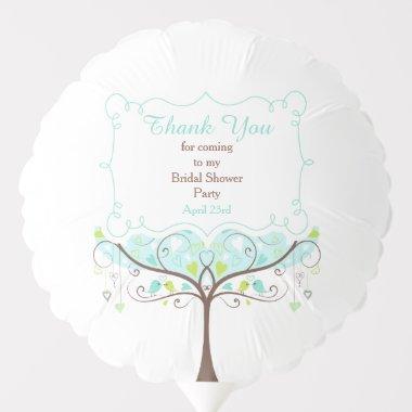Blue and Green Floral Bird Bridal Shower Thank You Balloon