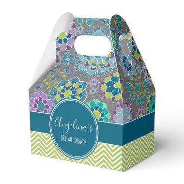Blue and Green Retro Floral Pattern Bridal Shower Favor Boxes