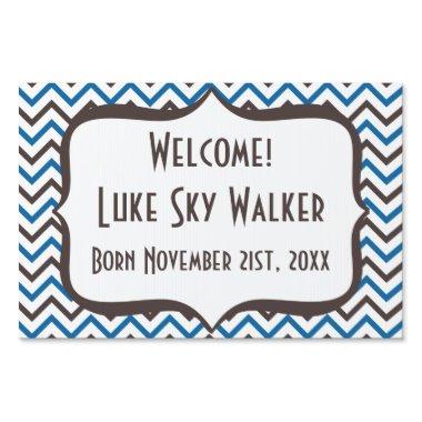 Blue and Grey Chevron Birth Annoucement Sign