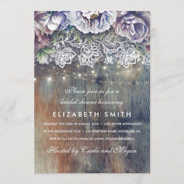 Blue and Maroon Rustic Floral Bridal Shower Invitations