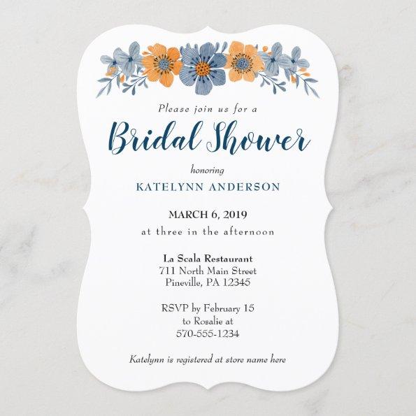 Blue and Orange Flower Bridal Shower Invitations