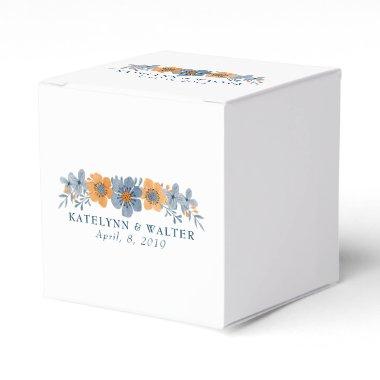 Blue and Orange Flowers Square Wedding Favor Box