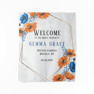 Blue and Orange Peppy  Welcome Tapestry