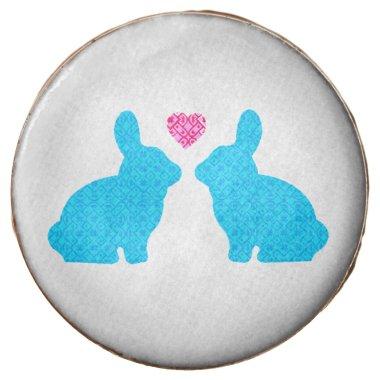 Blue and Pink Bunny in Love Chocolate Covered Oreo