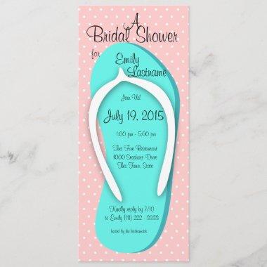 Blue and Pink Flip Flop Bridal Shower Invitations