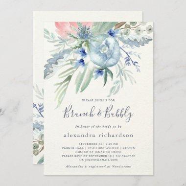 Blue and Pink Peony Bridal Brunch & Bubbly Invitations