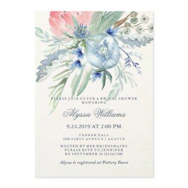 Blue and Pink Peony Watercolor Bridal Shower Invitations