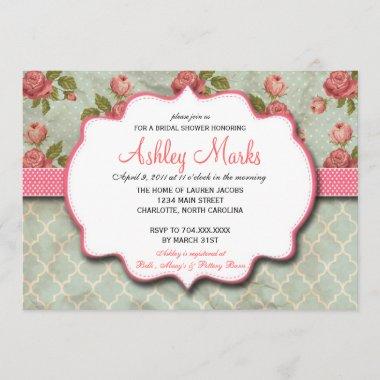 Blue and Pink Shabby Chic Vintage Shower invite