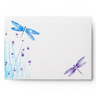 Blue and Purple Dragonfly Wedding Watercolor Envelope