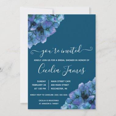 Blue and Purple Hydrangea Bridal Shower Invitations