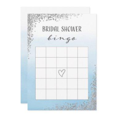 Blue and Silver Bridal Shower Bingo Invitations