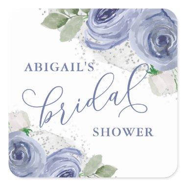 Blue and Silver Floral,  Favor Square Sticker
