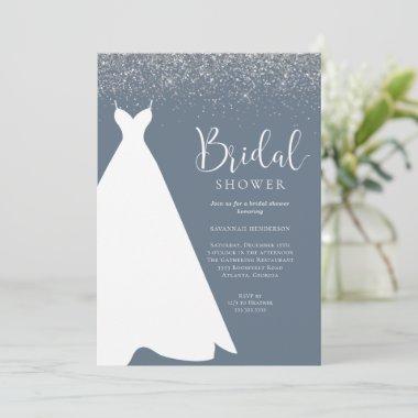 Blue and Silver Glitter Bridal Shower Invitations