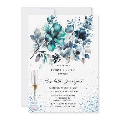Blue and Teal Peony Glitter Brunch & Bubbly