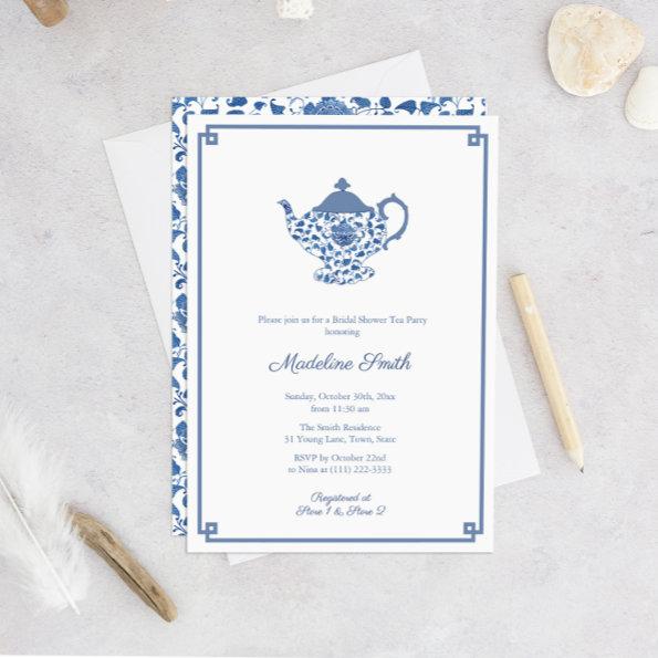 Blue And White Chinoiserie Bridal Shower Tea Party Invitations