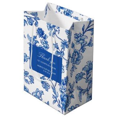 Blue and White Chinoiserie Rose Peony Medium Gift Bag