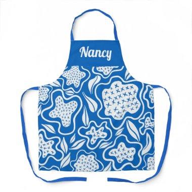 Blue and White Cross Stitch Personalized Apron